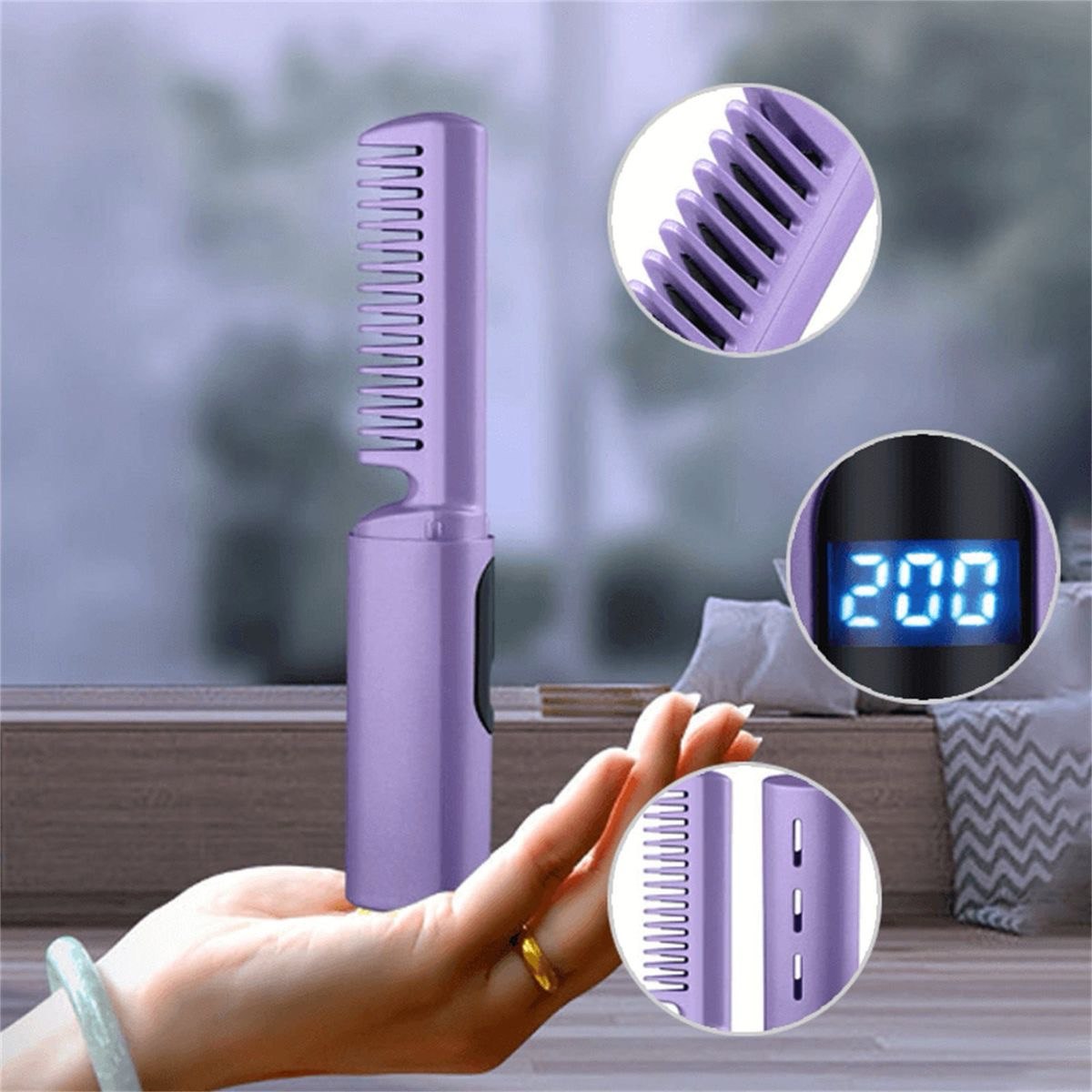 Meneflix Portable Mini Hair Straightener Cordless Rechargeable Mini Adjustable Hair Straightener Hot Comb